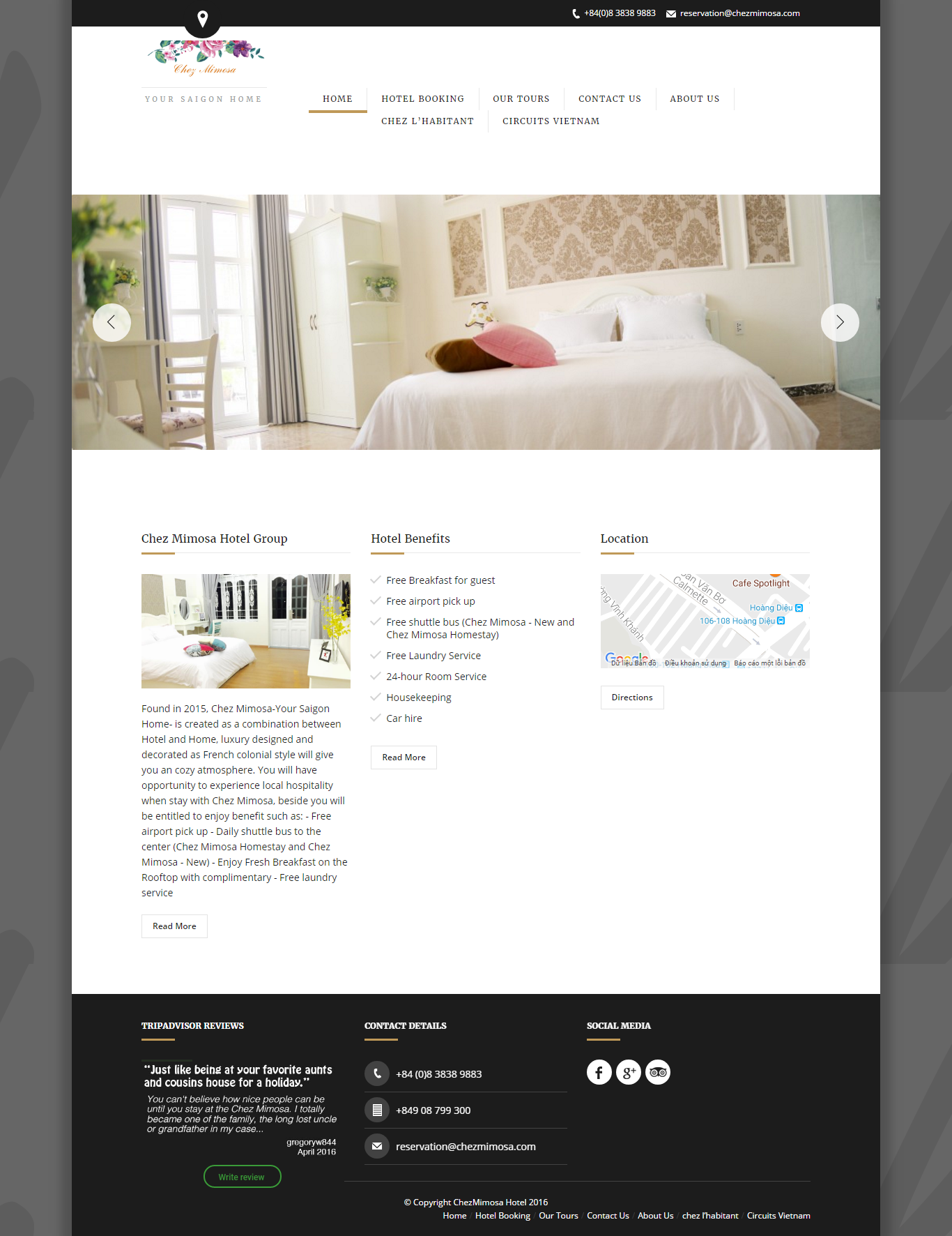 Thiết kế Web khách sạn nhà hàng chezmimosa.com